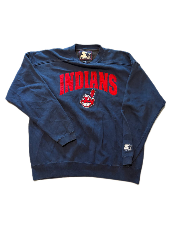 VINTAGE STARTER CLEVELAND INDIANS PULLOVER SWEATSHIRT CHIEF WAHOO LOGO 