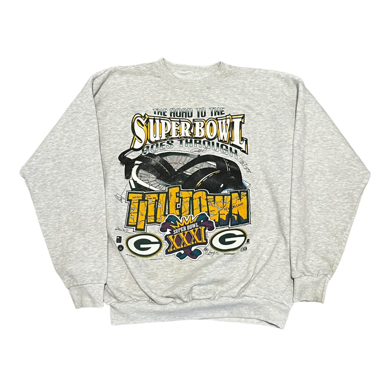 Vintage Green Bay Packers Title Town Super Bowl Crewneck Large