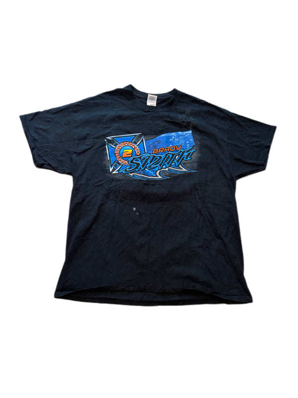 VINTAGE AUTOGRAPHED NASCAR RACING BRADY SMITH 2 BLACK DOUBLE SIDED GRAPHIC TEE
