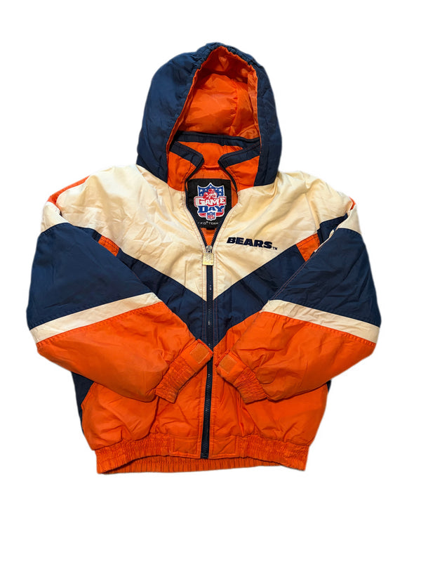 VINTAGE 1990'S CHICAGO BEARS NFL WOMENS GAMEDAY HOODED EMBROIDERED LOGO PUFFER JACKET