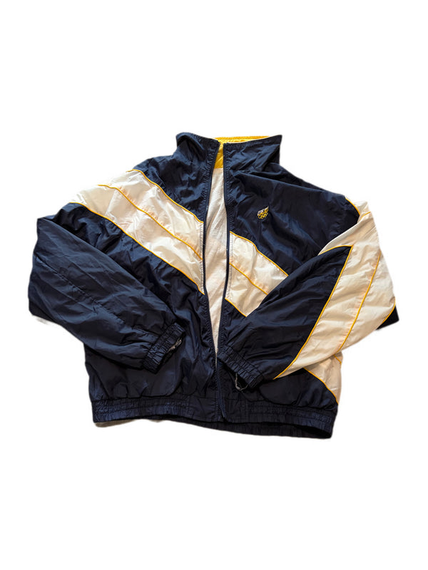 VINTAGE NAVY BLUE AND WHITE FLEECE LINED USA OLYMPICS FULL ZIP WINDBREAKER JACKET