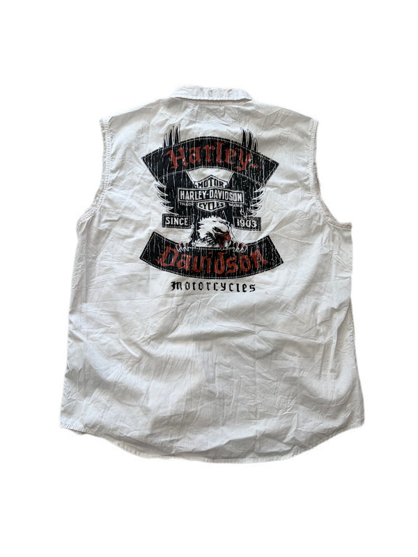VINTAGE HARLEY DAVIDSON SLEEVELESS BUTTON UP BIKER SHIRT