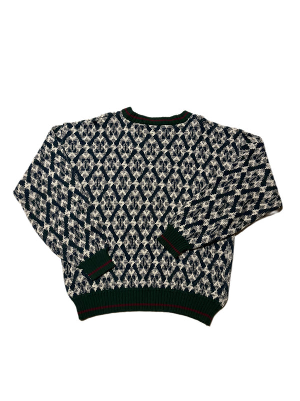 VINTAGE 80'S SEARS GREEN ACRYLIC KNIT GEOMETRIC PATTERN SWEATER