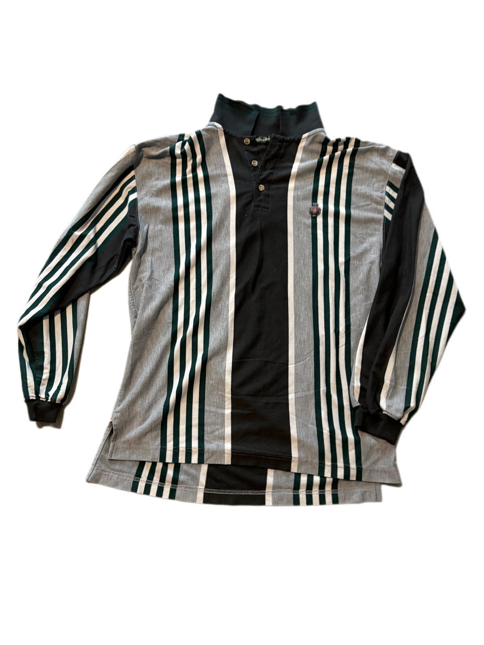 VINTAGE KNIGHTS OF ROUND TABLE STRIPED LONG SLEEVE RUGBY POLO SHIRT