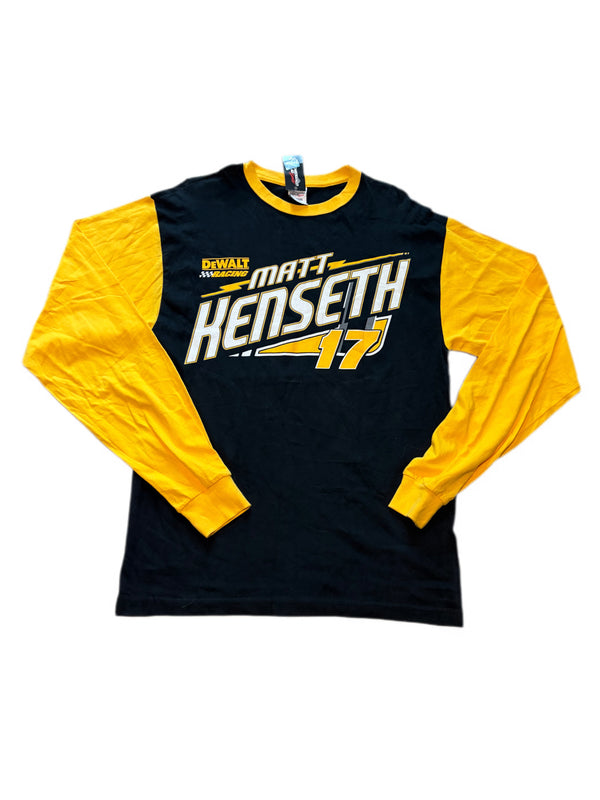 VINTAGE NASCAR BLACK YELLOW DEWALT RACING MATT KENSETH 17 GRAPHIC LONG SLEEVE SHIRT