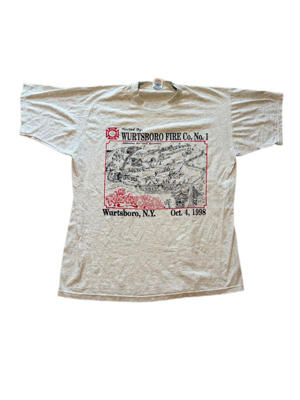 VINTAGE 1998 WURTSBORO FIRE CO. 100TH ANNIVERSARY OF "THE ROARING ROLLER COASTER" GRAPHIC TEE