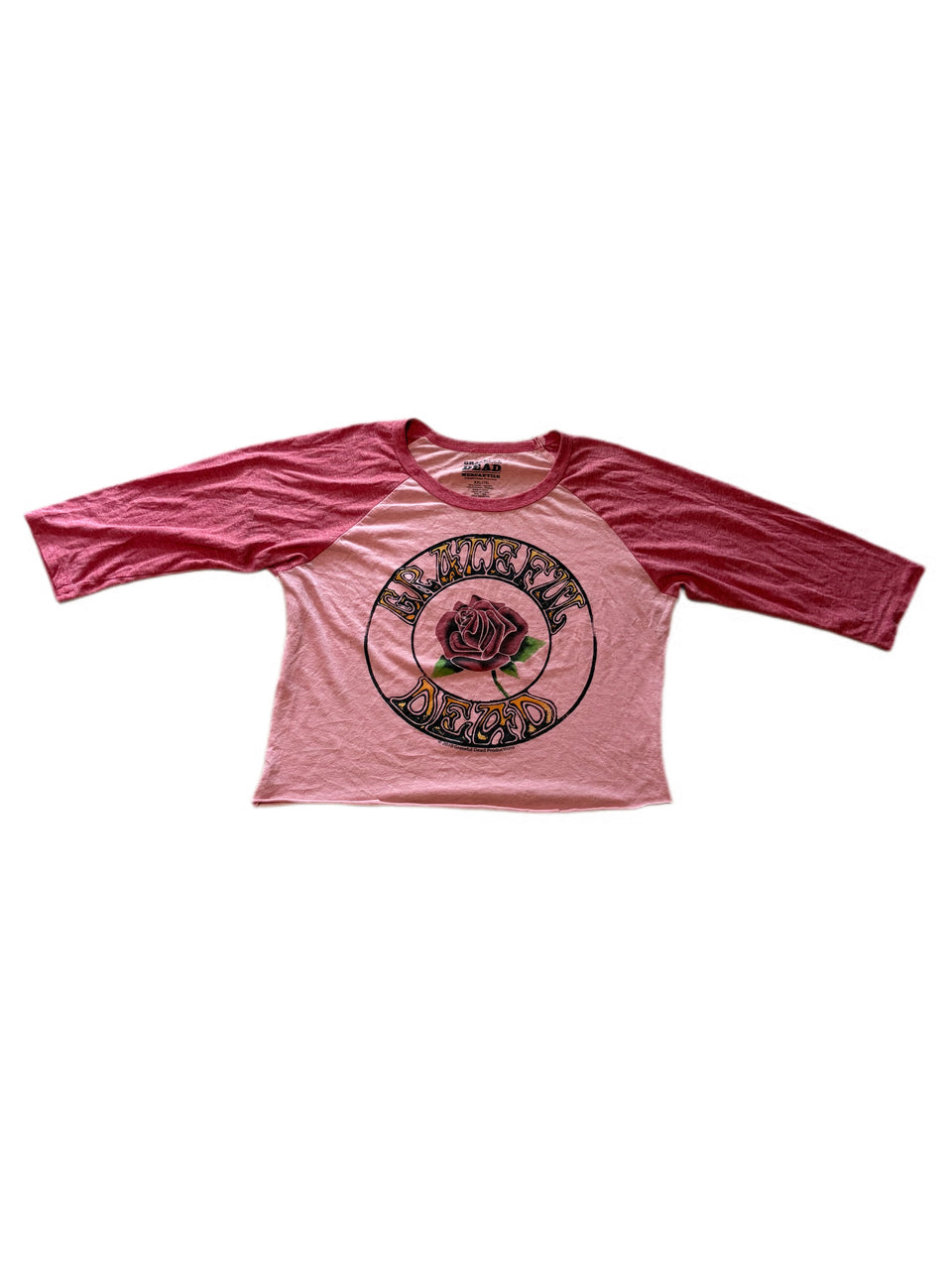 GRATEFUL DEAD WOMEN PINK 3/4 SLEEVE CROP TOP SHIRT