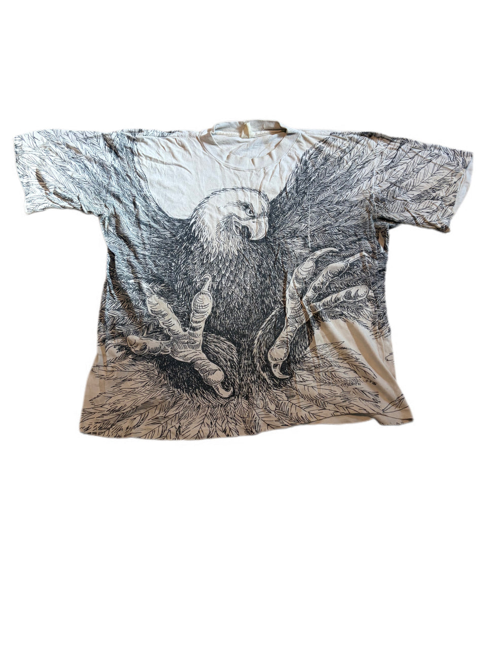 VINTAGE 90'S BALD EAGLE BLACK AND WHITE AOP SINGLE STITCH TEE