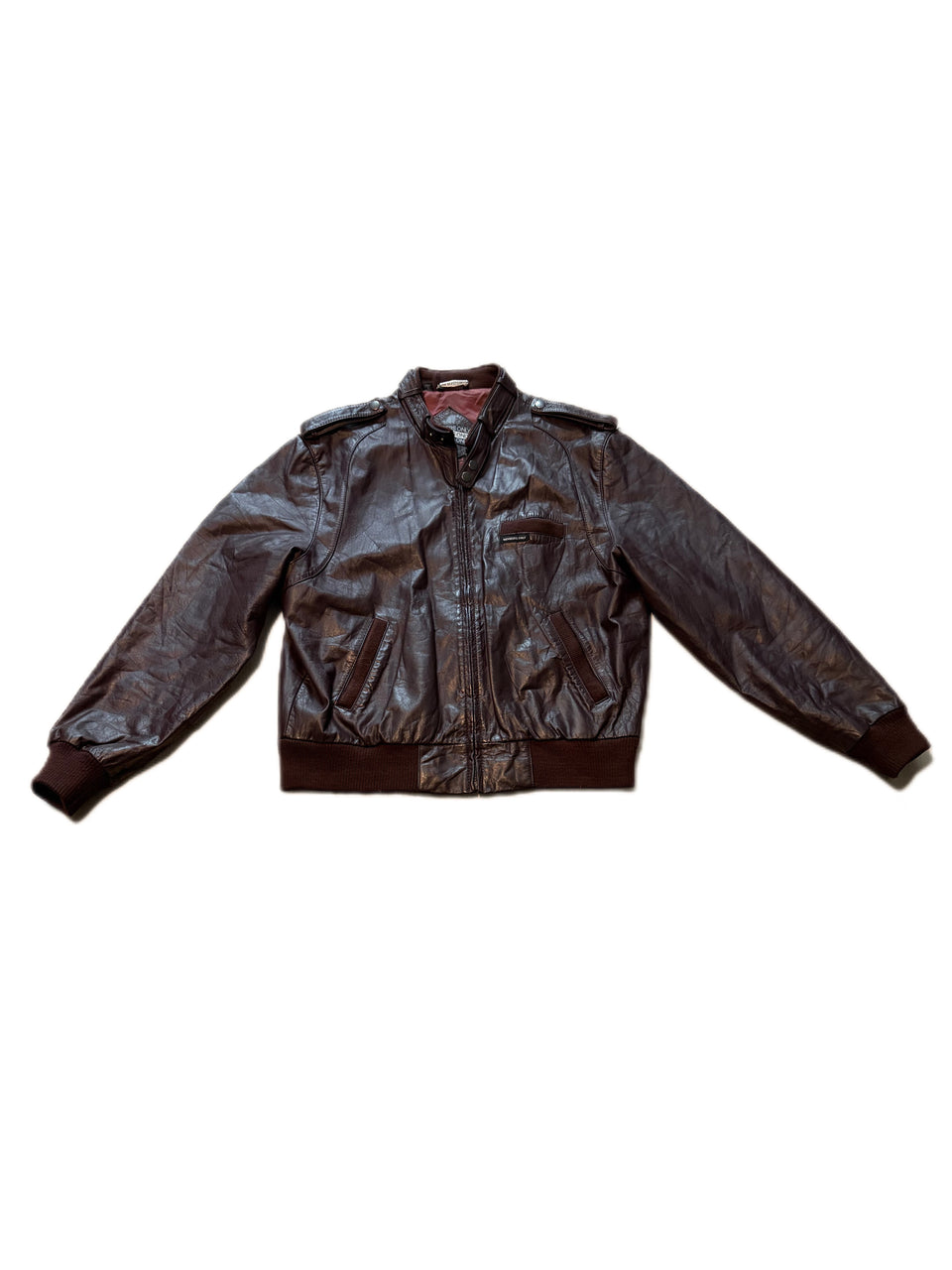 VINTAGE 1980'S MEMBERS ONLY ZIP UP BROWN LEATHER CAFE RACER BOMBER JACKET