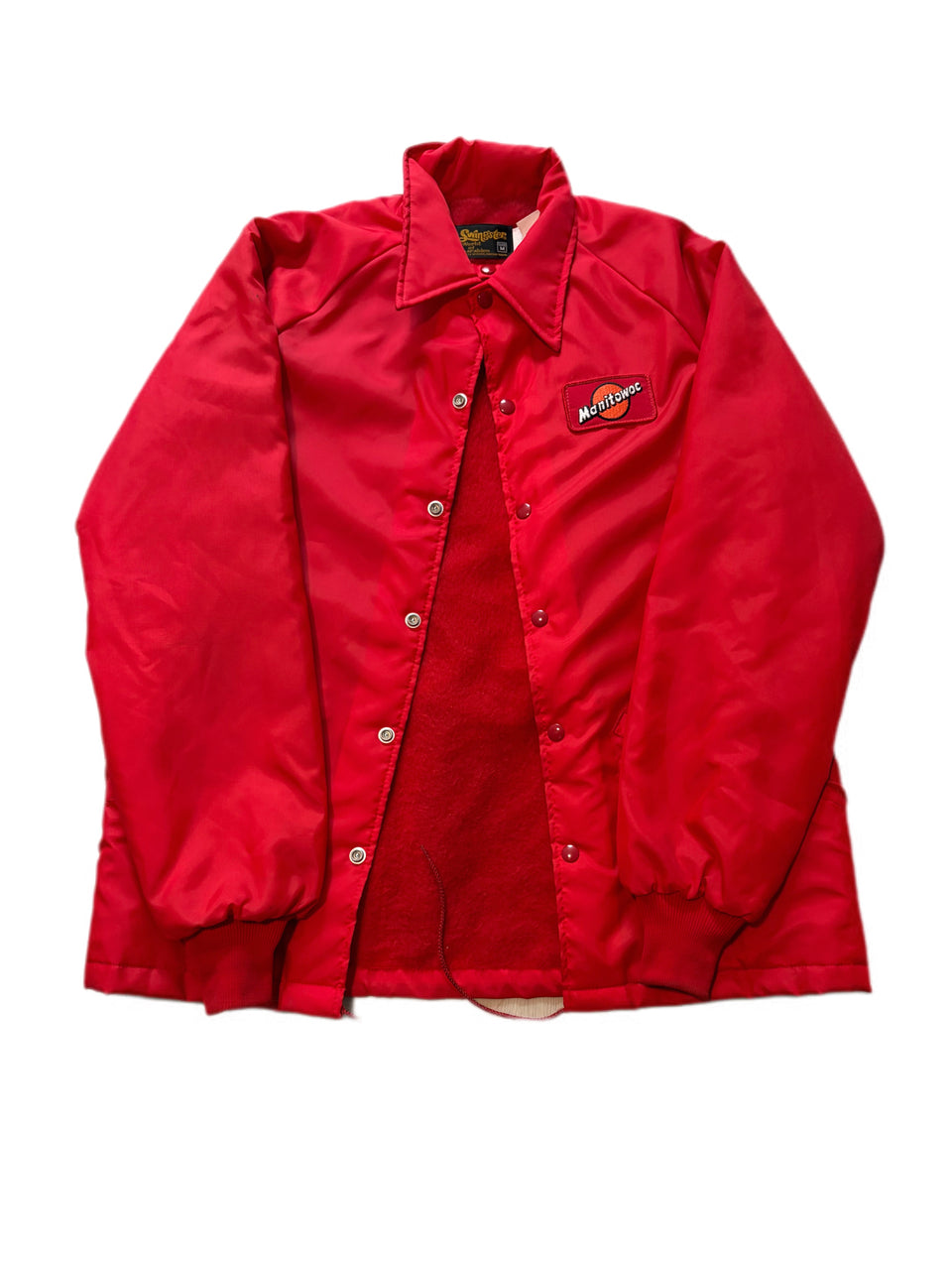 VINTAGE SWINGSTER MANITOWOC EMBROIDERED PATCH FLEECE LINED WINDBREAKER JACKET