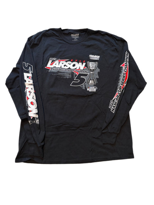 KYLE LARSON HENDRICK MOTORSPORTS TEAM COLLECTION BLACK NASCAR CUP SERIES CHAMPION LONG SLEEVE GRAPHIC SHIRT