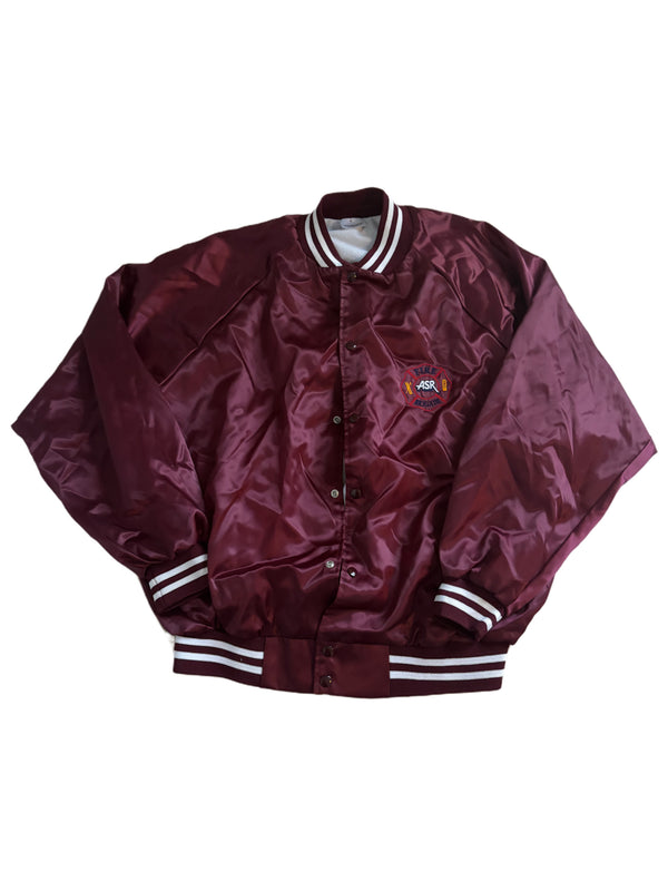 VINTAGE AUBURN SPORTSWEAR ASR FIRE BURGUNDY SATIN BOMBER SNAP JACKET