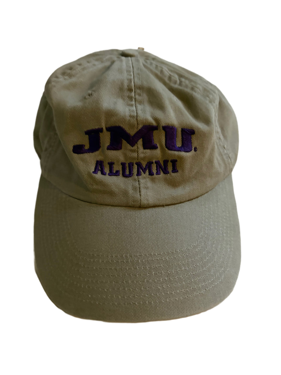 THE GAME BEIGE COTTON TWILL BASEBALL CAP PURPLE EMBROIDERED JMU ALUMNI HAT