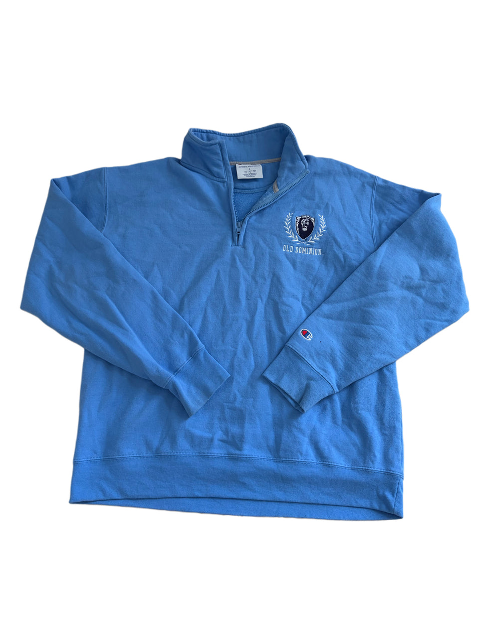 LIGHT BLUE CHAMPION OLD DOMINION UNIVERSITY QUARTER ZIP SWEATER
