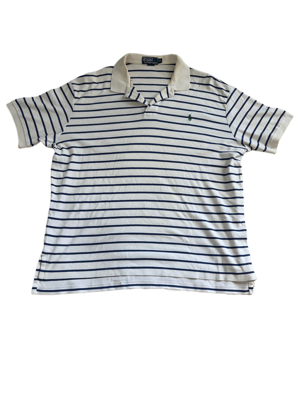 POLO RALPH LAUREN CLASSIC FIT WHITE AND NAVY BLUE STRIPED POLO SHIRT