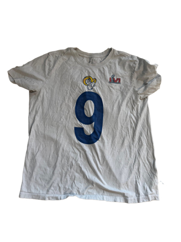 WHITE NIKE MATTHEW STAFFORD #9 LOS ANGELES RAMS SUPER BOWL LVI JERSEY SHIRT