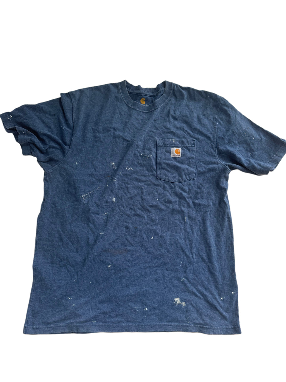 VINTAGE CARHARTT BLUE COTTON POCKET SHIRT WITH PAINT SPLATTERS