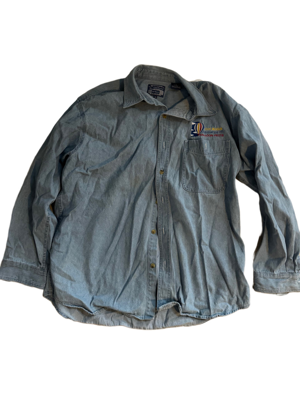 VINTAGE 1999 ALBUQUERQUE INTERNATIONAL BALLOON FIESTA DENIM LONG SLEEVE BUTTON DOWN SHIRT