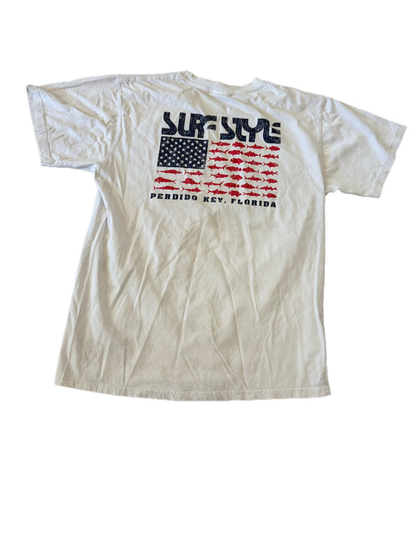 WHITE SURF STYLE PERDIDO KEY FLORIDA AMERIFISH GRAPHIC SHIRT