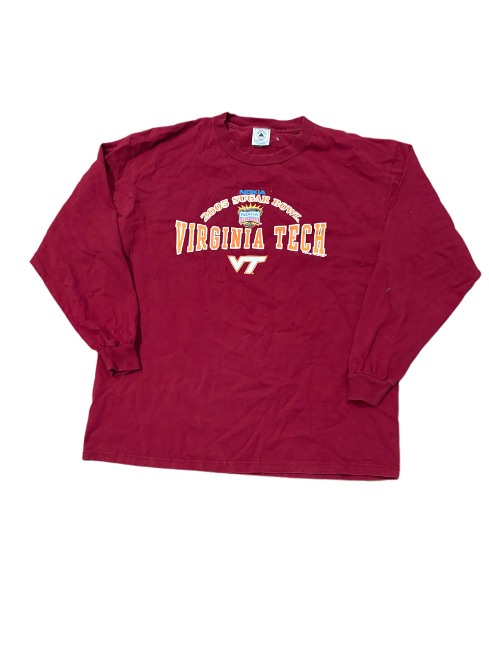 VINTAGE 2005 CHAMPION MAROON VIRGINIA TECH NOKIA SUGAR BOWL LONG SLEEVE SHIRT