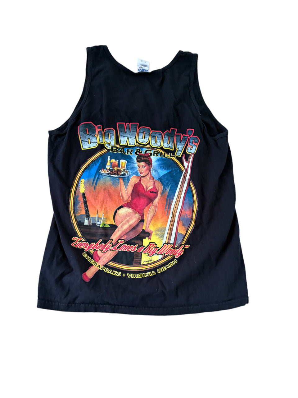 BIG WOODY'S BAR AND GRILL VIRGINIA BEACH BLACK GRAPHIC TANK TOP