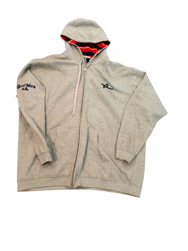 VINTAGE GRAY ROCAWEAR FULL ZIP STRIPED INNER LINING HOODIE