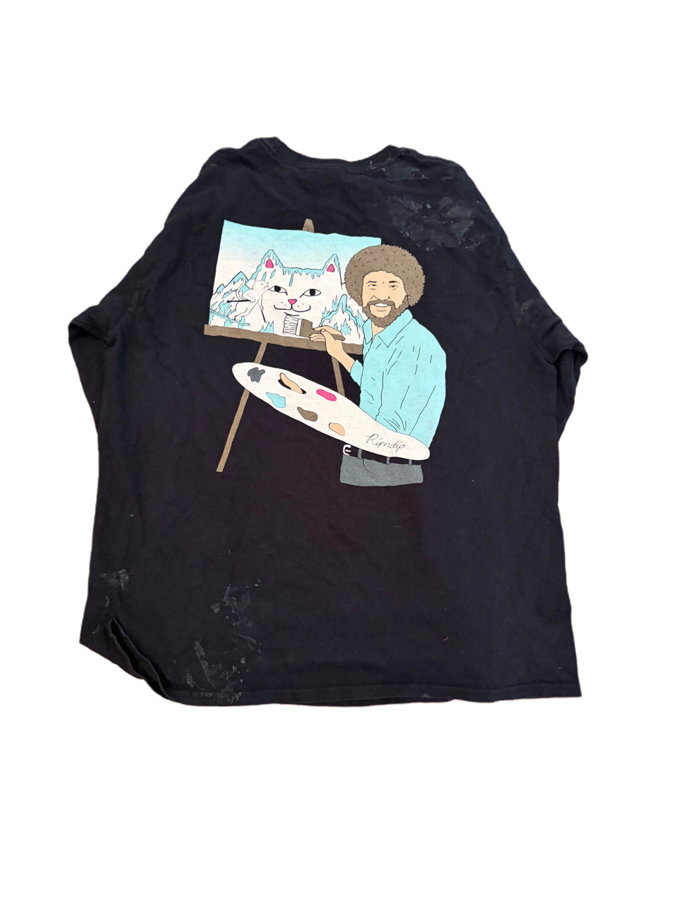 BLACK LONG SLEEVE RIPNDIP BOB ROSS PAINTING LORD NERMAL GRAPHIC SHIRT