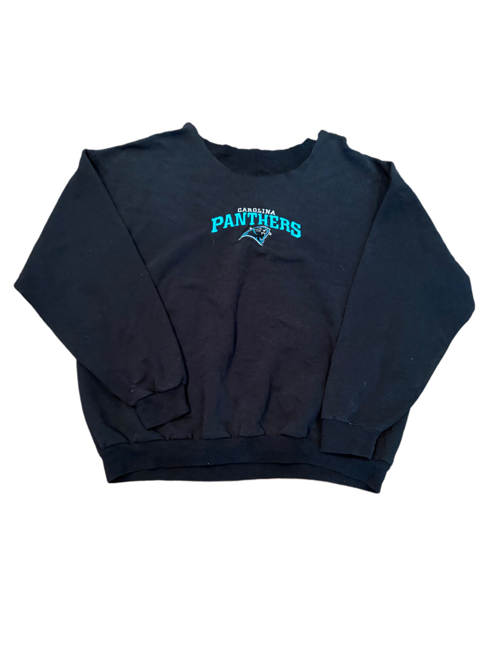 VINTAGE 90'S CAROLINA PANTHERS EMBROIDERED LOGO CUTOFF CREWNECK
