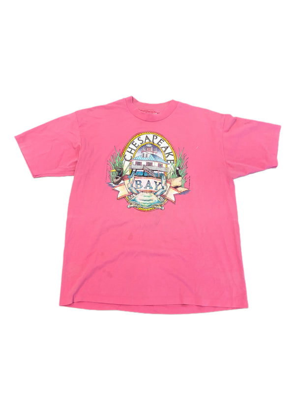 VINTAGE 80'S PINK CHESAPEAKE BAY LIGHTHOUSE GRAPHIC SHIRT