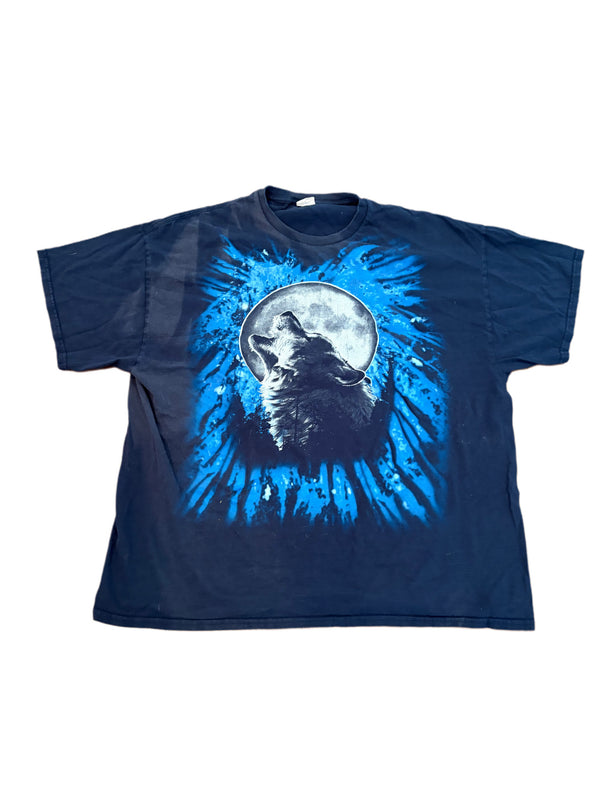VINTAGE NAVY BLUE HOWLING WOLF FULL MOON GRAPHIC SHIRT
