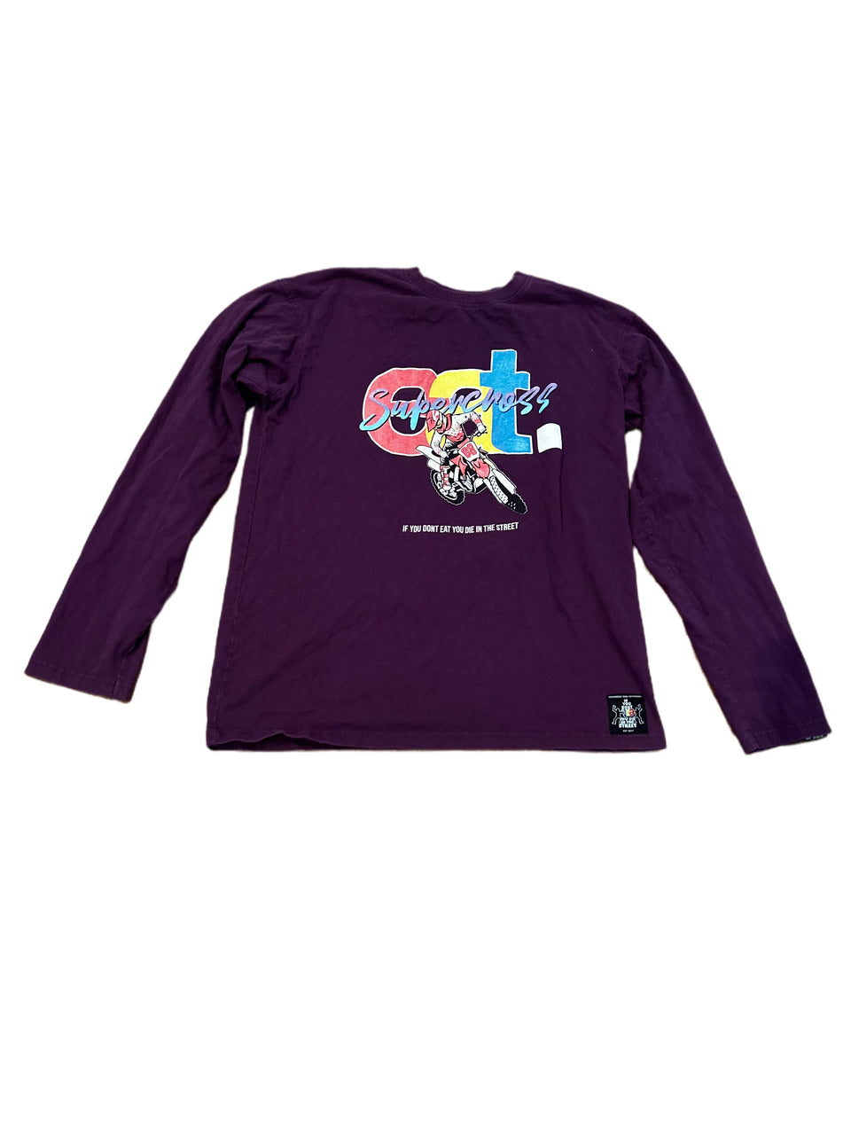 VINTAGE HEAVYWEIGHT EAT SUPERCROSS PURPLE GRAPHIC LONGSLEEVE SHIRT