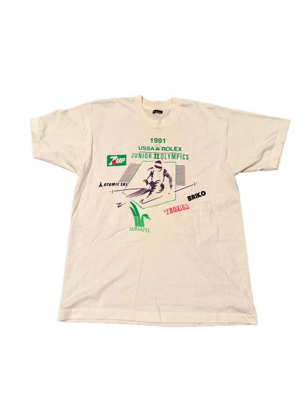 VINTAGE 1991 USSA JUNIOR OLYMPICS 7UP AND ROLEX SPONSORS GRAPHIC SHIRT