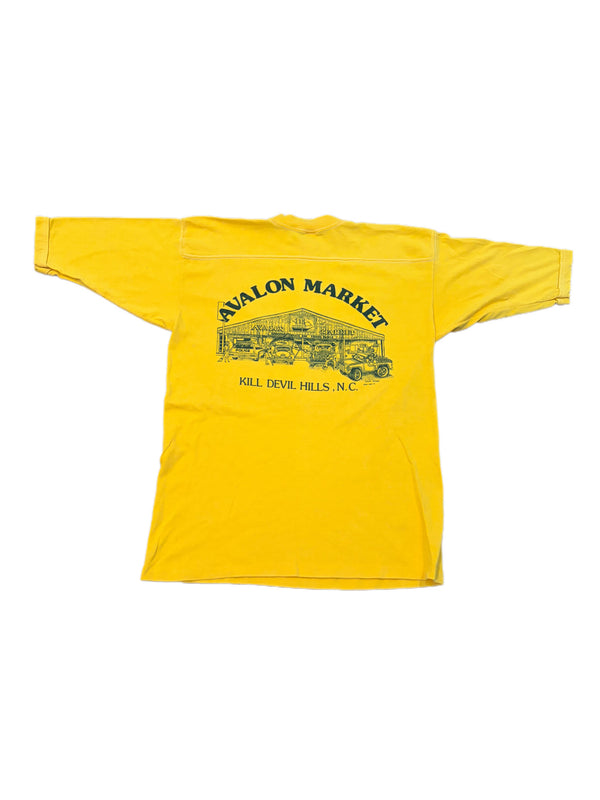 VINTAGE 1974 LESLEY STEWART DESIGN AVALON MARKET KILL DEVIL HILLS NORTH CAROLINA GRAPHIC SHIRT