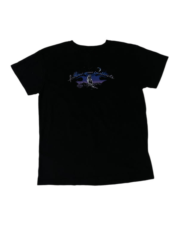 VINTAGE HARLEY DAVIDSON WOLF ANIMAL PRINT BIKER SHIRT "FOLLOW YOUR INSTINCTS' TEE