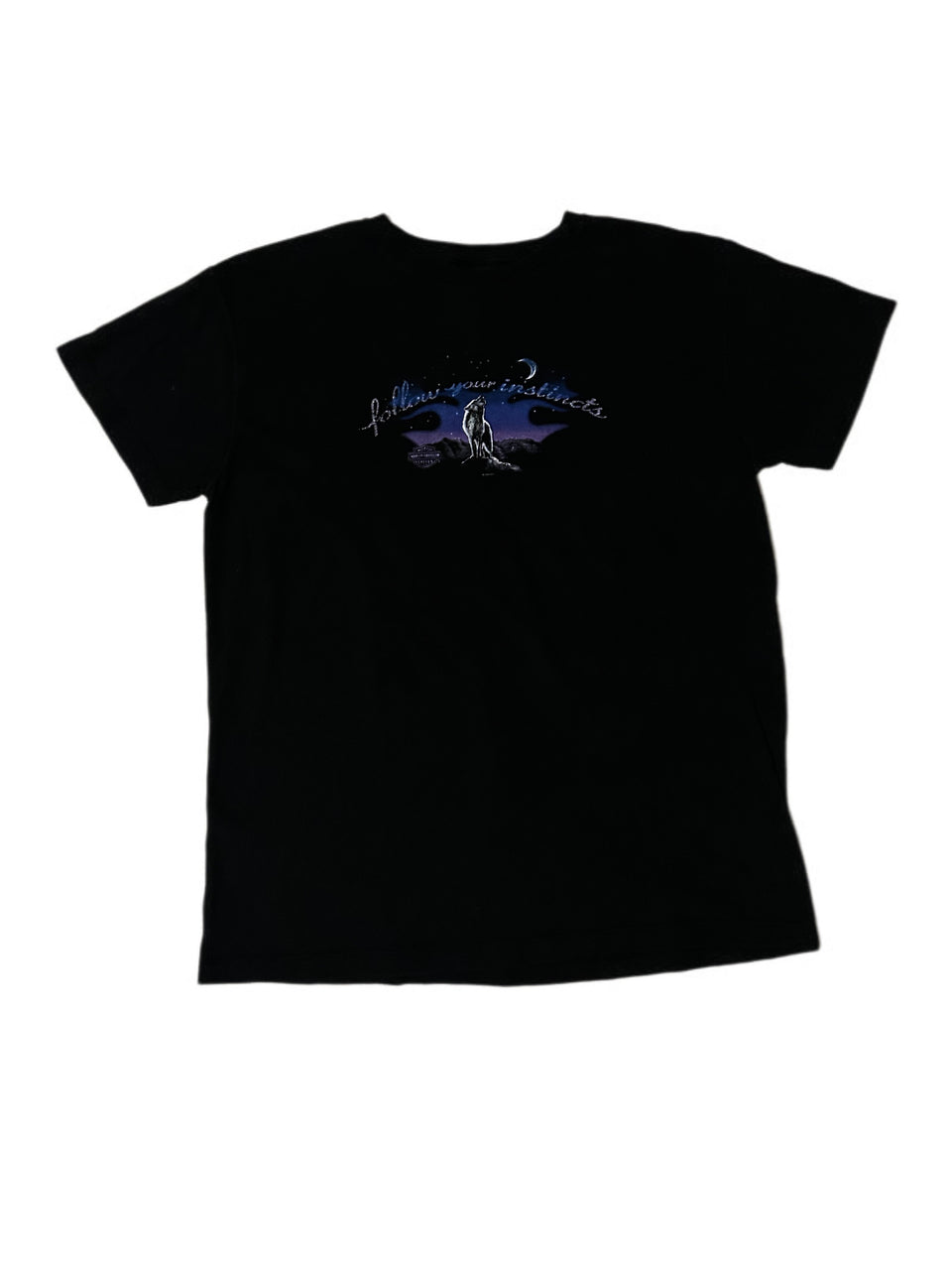 VINTAGE HARLEY DAVIDSON WOLF ANIMAL PRINT BIKER SHIRT "FOLLOW YOUR INSTINCTS' TEE