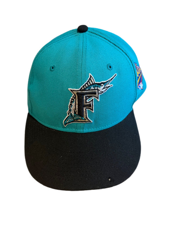 VINTAGE 1997 NEW ERA FLORIDA MARLINS TEAL BLACK WORLD SERIES FITTED HAT