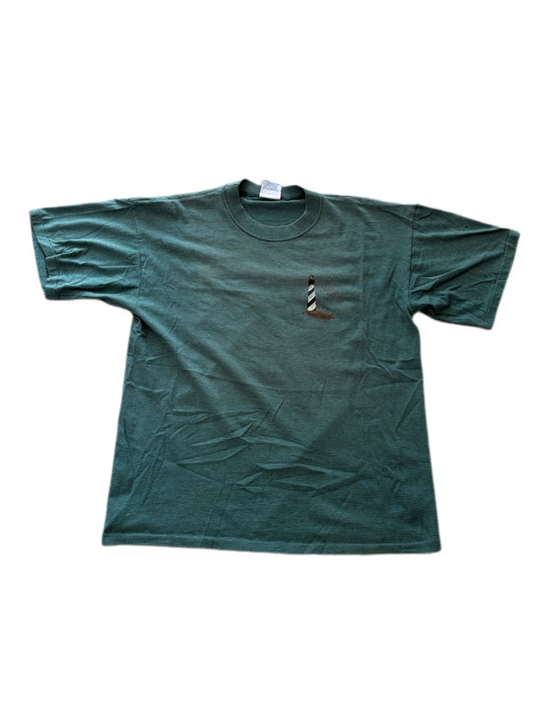 VINTAGE NAGS HEAD LIGHTHOUSE GREEN GRAY STRIPED GRAPHIC TEE