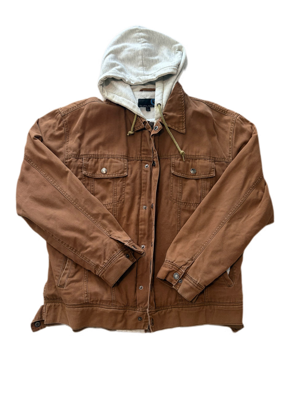 VINTAGE BROWN DENIM LINED GREY HOODIE TRUCKER JACKET