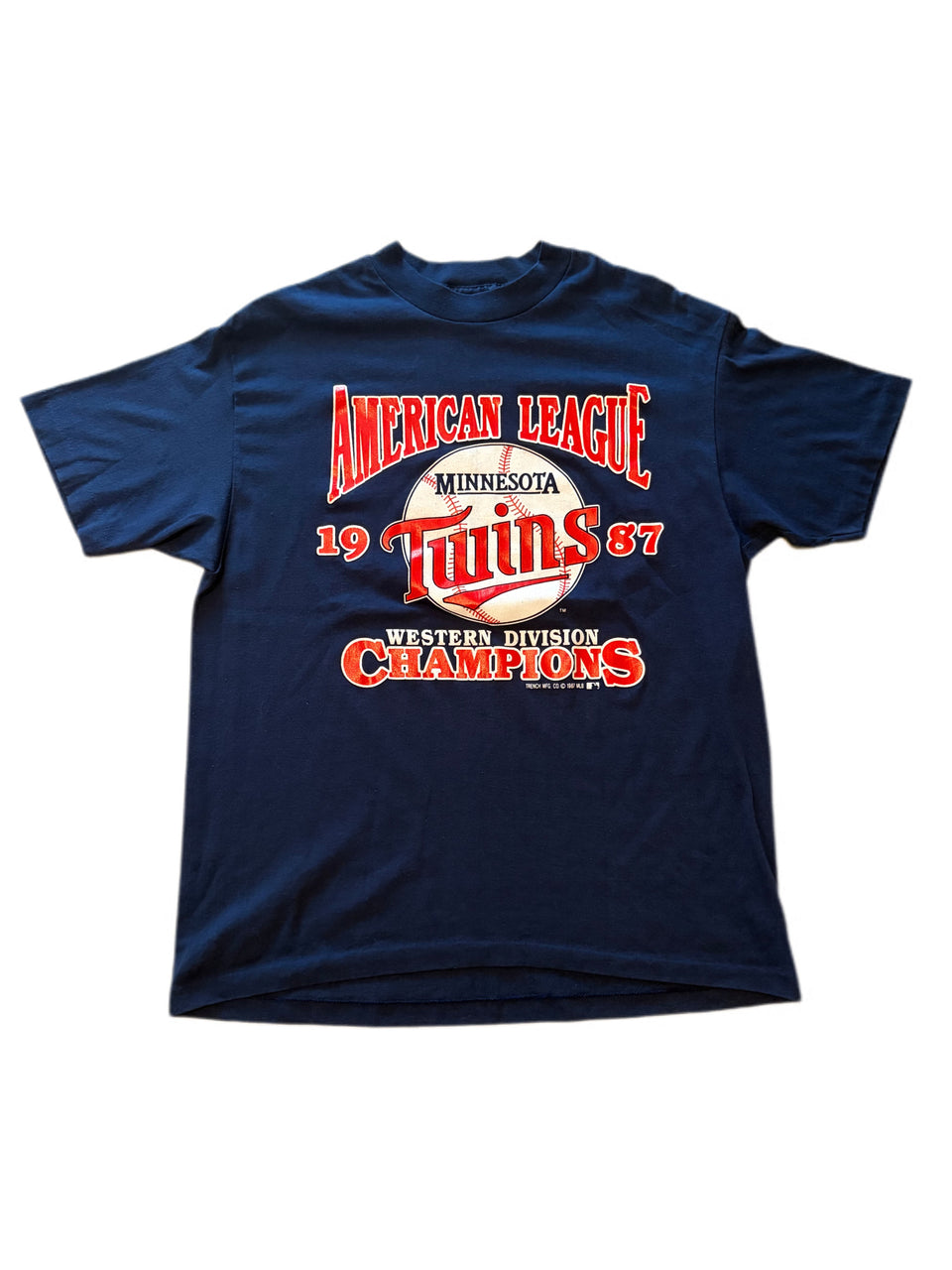 VINTAGE 1987 TRENCH MINNESOTA TWINS CHAMPIONS TEE