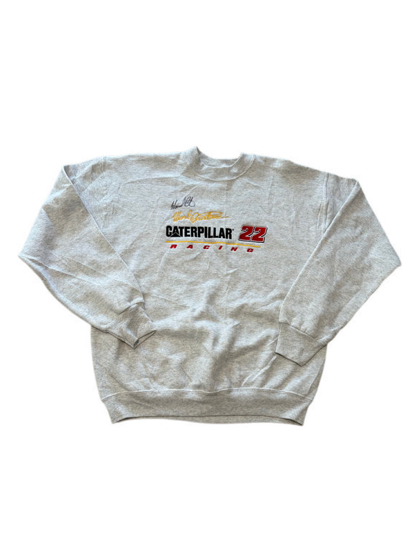 VINTAGE NASCAR SIGNED WARD BURTON #22 CATERPILLAR RACING PULLOVER CREWNECK