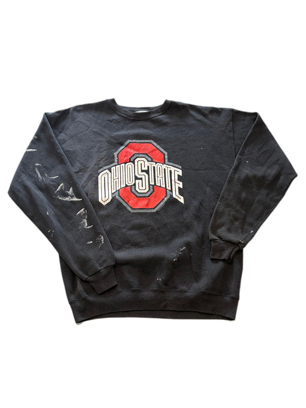 Y2K OHIO STATE BUCKEYES PAINT STAINED PULLOVER CREWNECK