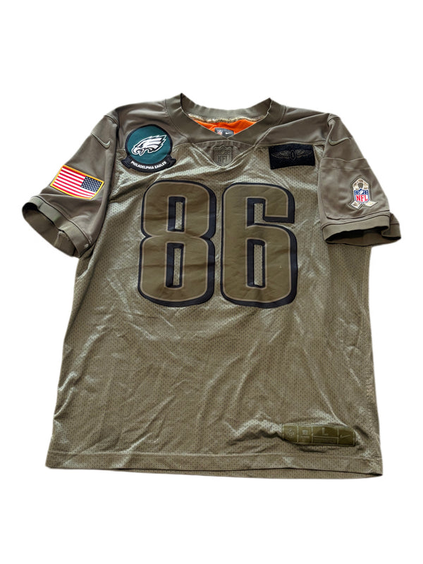 ZACH ERTZ #86 PHILADELPHIA EAGLES OLIVE GREEN SALUTE TO SERVICE JERSEY
