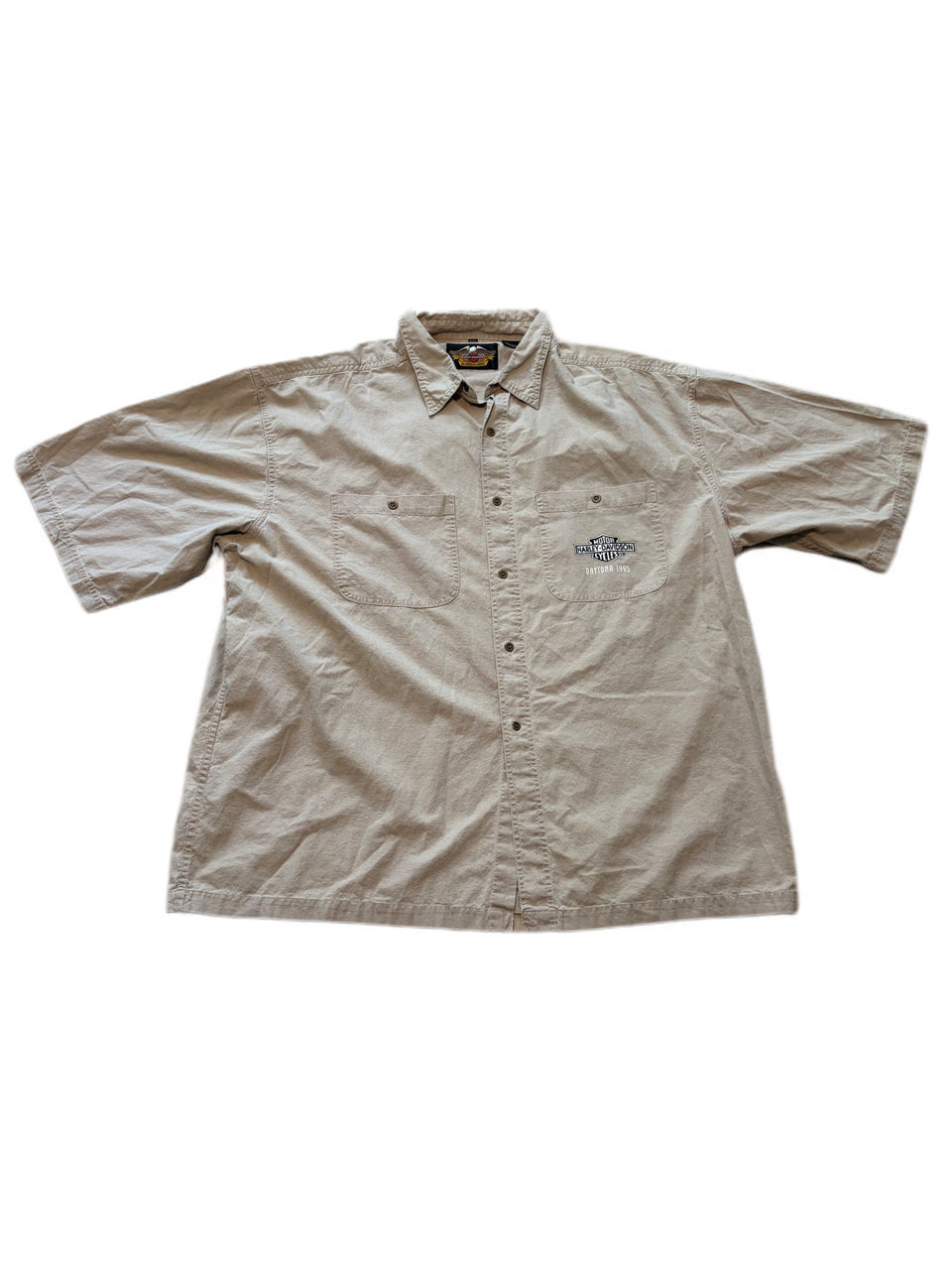 VINTAGE 1995 HARLEY DAVIDSON DAYTONA TAN BUTTON DOWN POLO