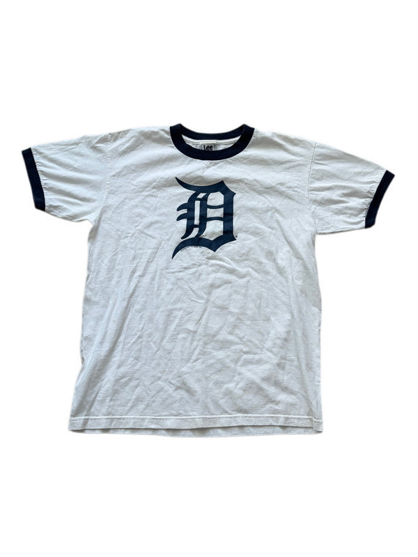 VINTAGE LEE SPORT DETROIT TIGERS WHITE BLUE RINGER TEE
