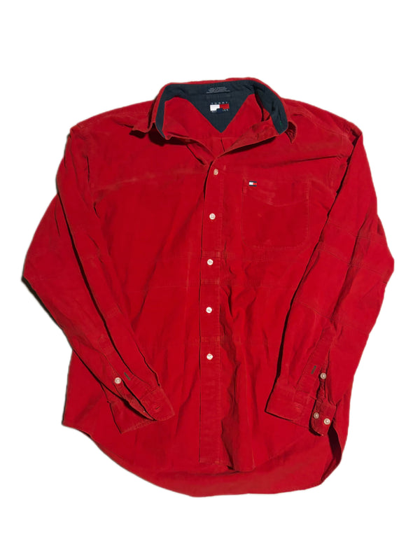 RED TOMMY HILFIGER REGULAR FIT CORDUROY BUTTON DOWN SHIRT