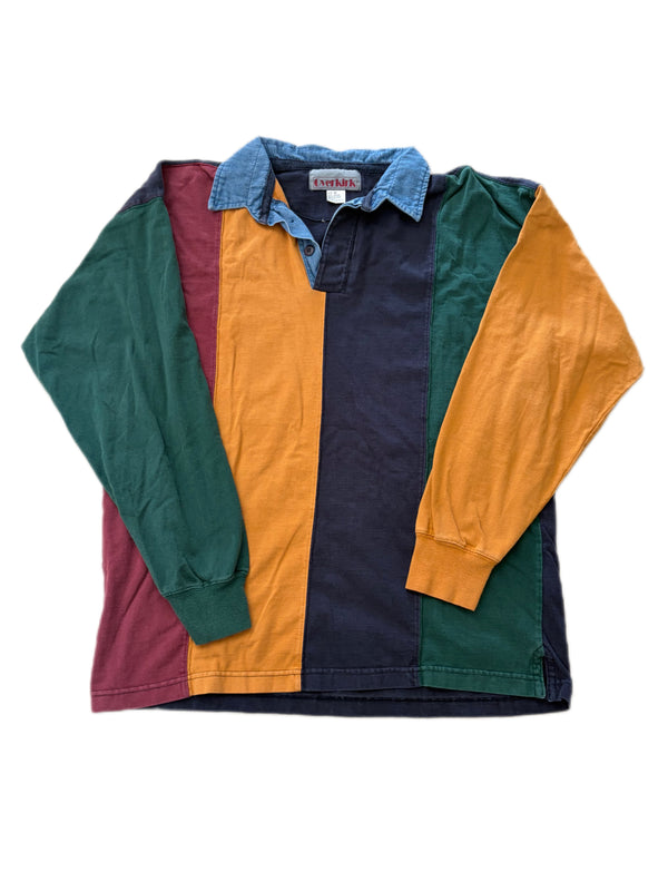 VINTAGE OVERKIRK COLORBLOCK LONG SLEEVE RUGBY DENIM COLLAR SHIRT