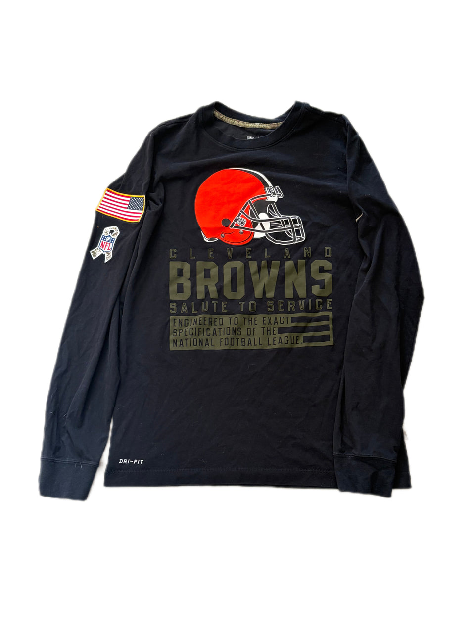 NIKE CLEVELAND BROWNS SALUTE TO SERVICE SIDELINE LONG SLEEVE DRI FIT SHIRT