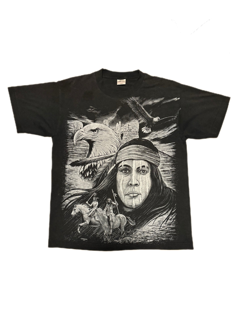 VINTAGE 90'S NATIVE AMERICAN AOP EAGLE WESTERN AMERICA INDIAN GRAPHIC TEE