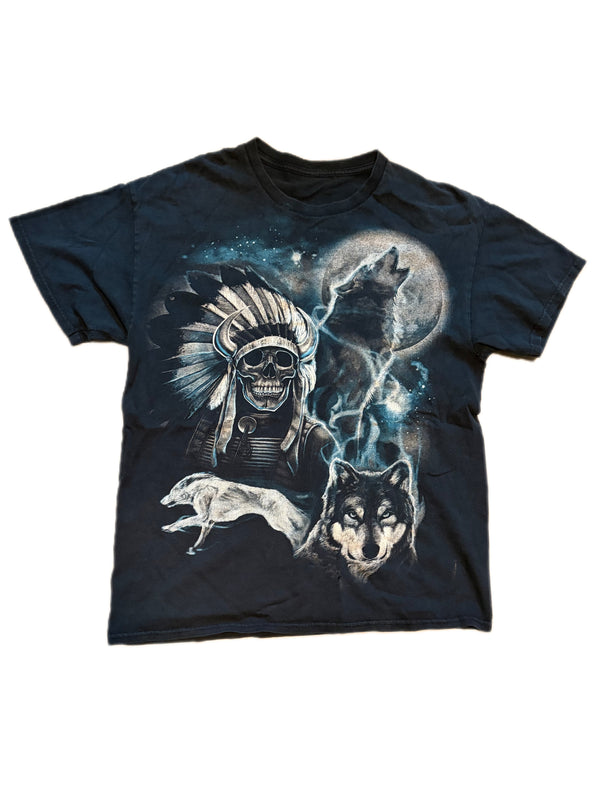 WOLF GRAPHIC NATIVE AMERICAN SKULL MOON PRINT GRAPHIC TEE