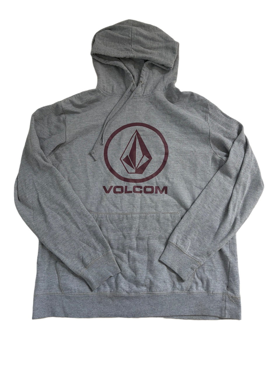 VOLCOM HEATHER GREY WITH BURGUNDY EMBLEM HOODIE